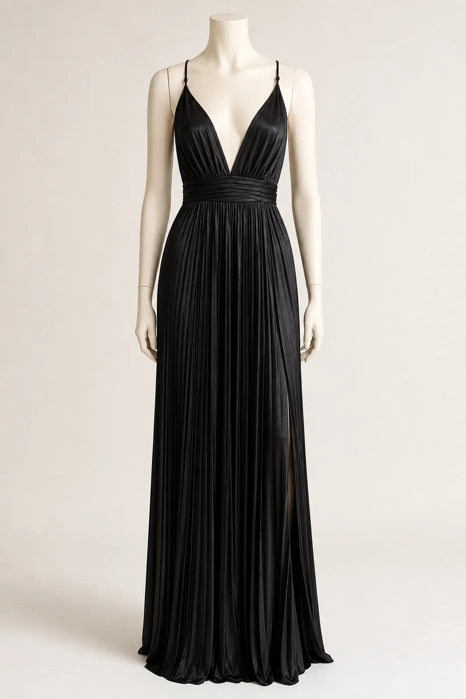 Long Pleated Satin Dress
