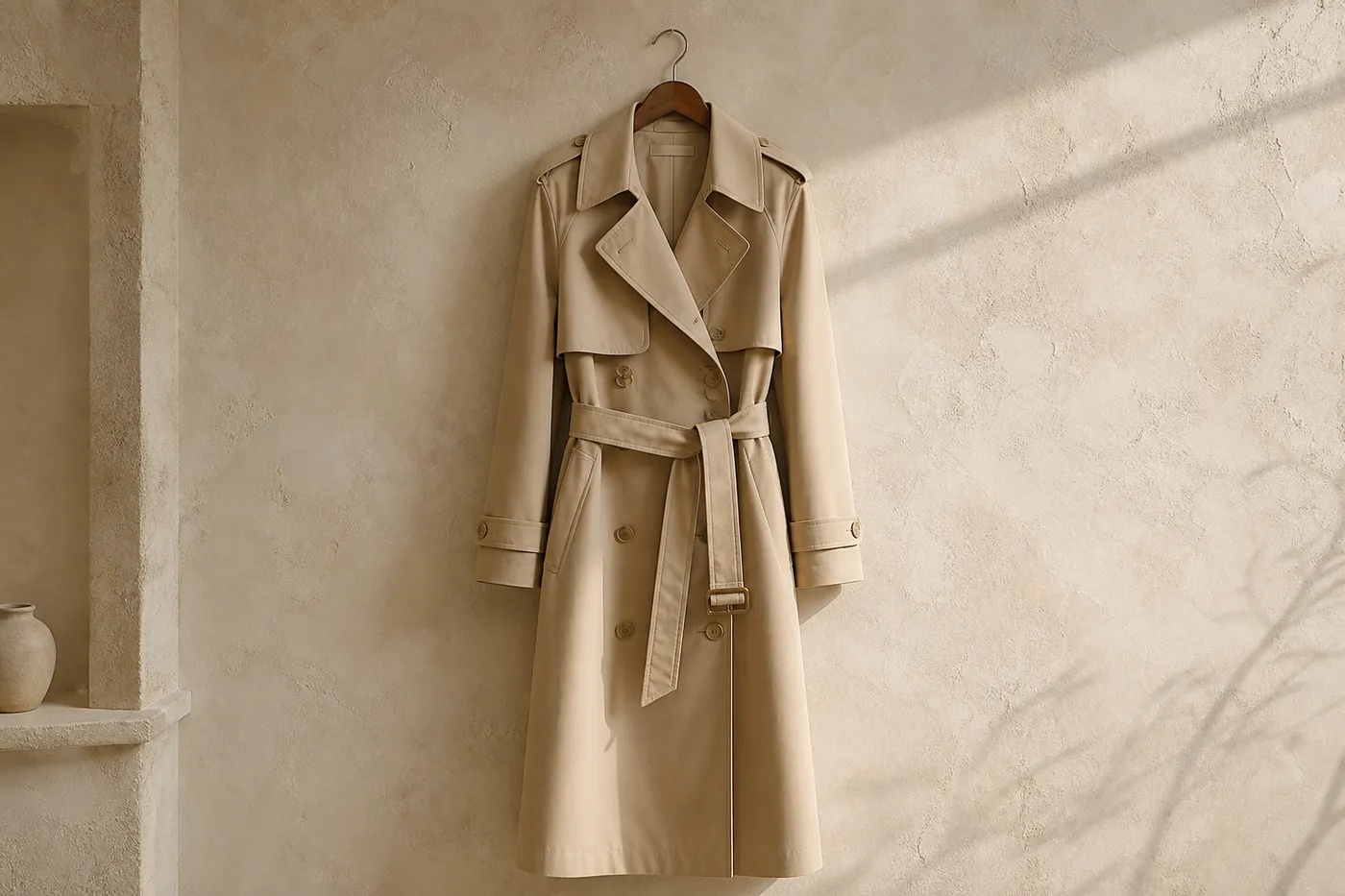 Signature Long Cotton Trench in Mastic Limited Edition